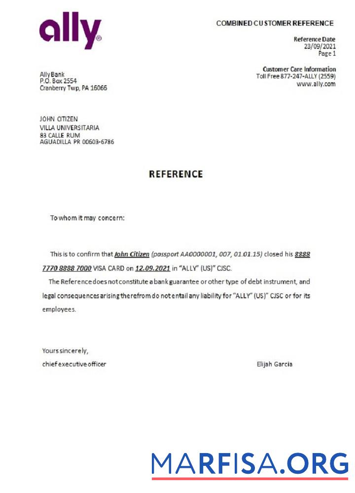 Blank USA Ally closure reference sample